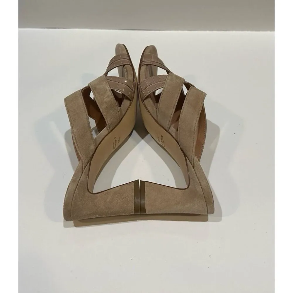 Cole Haan April Suede Mule Sandal Natural Croc Embossed Heels Size 9.5 US - Image 6