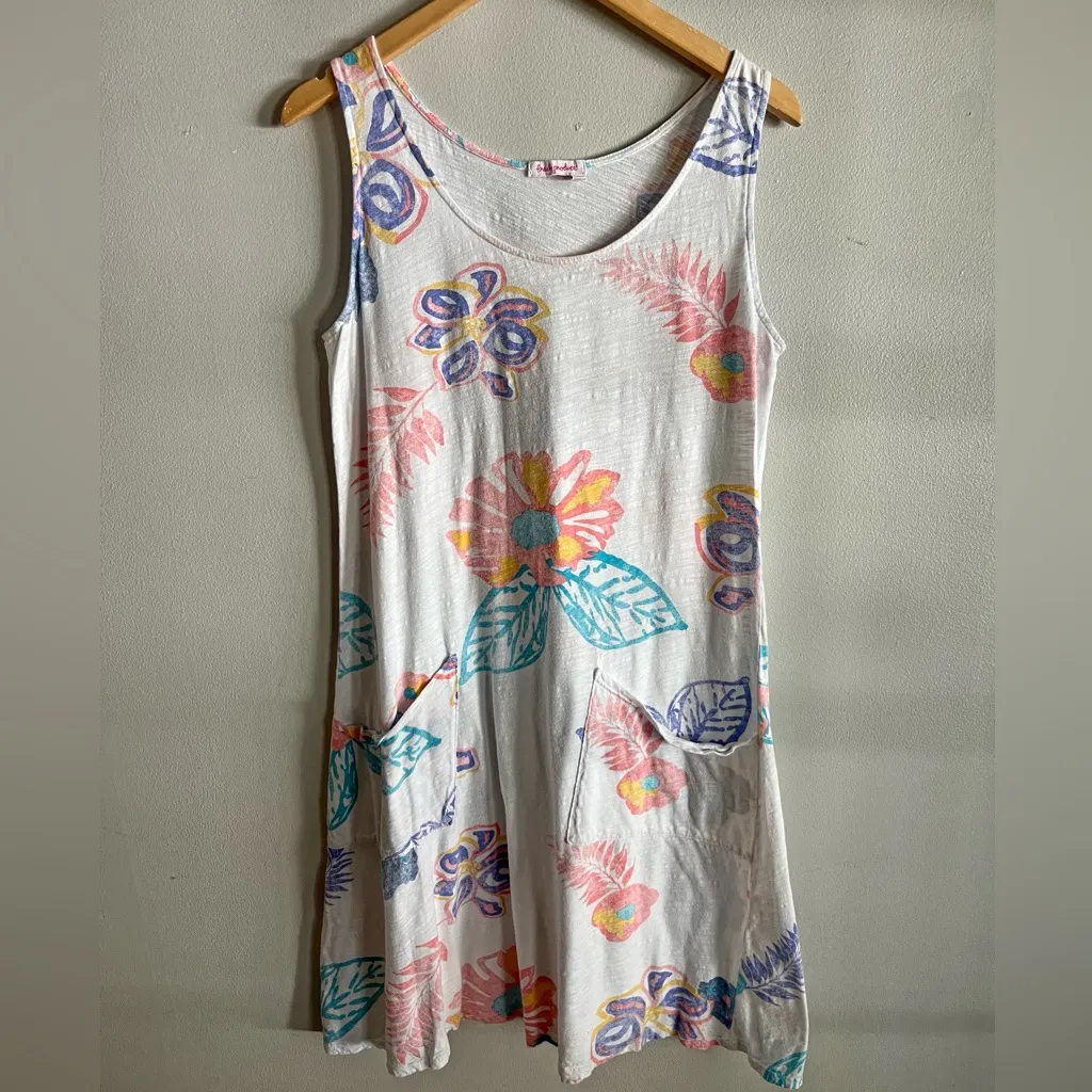 Vintage Fresh Produce Floral Cotton Pocket Dress White Pastel Slub Knit M USA - Image 3