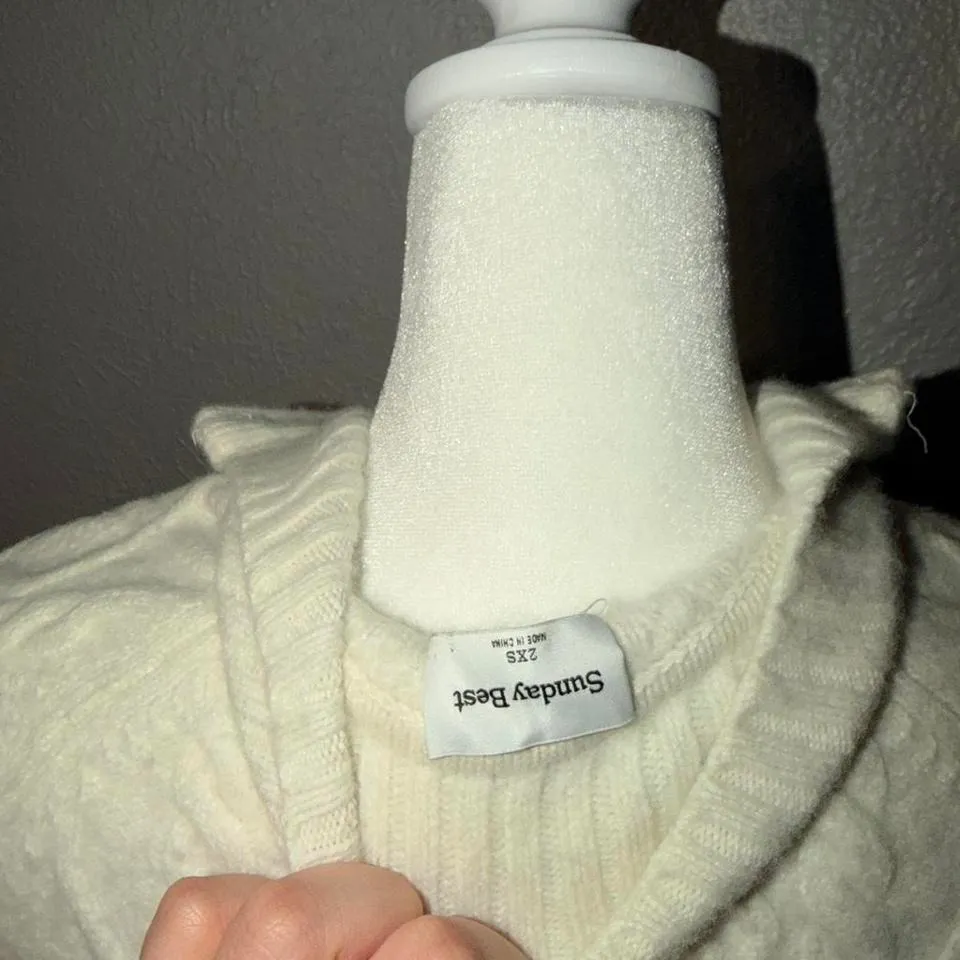 Sunday Best Heritage Merino Wool 1/4 Zip Hi-Hip Sweater Heather Light Bone 2XS - Image 4