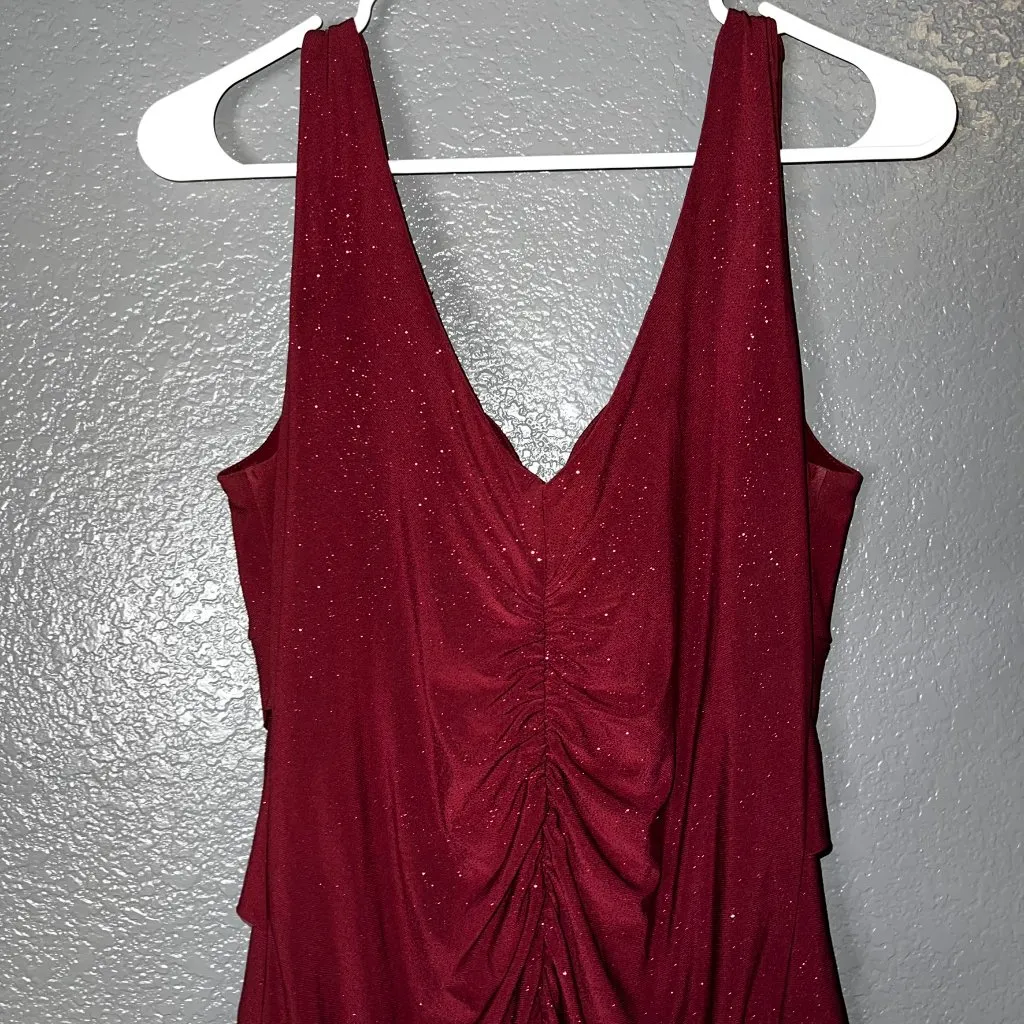 Emerald Sundae Burgundy Glitter Bodycon Dress Large Cocktail Party Dress - Image 3