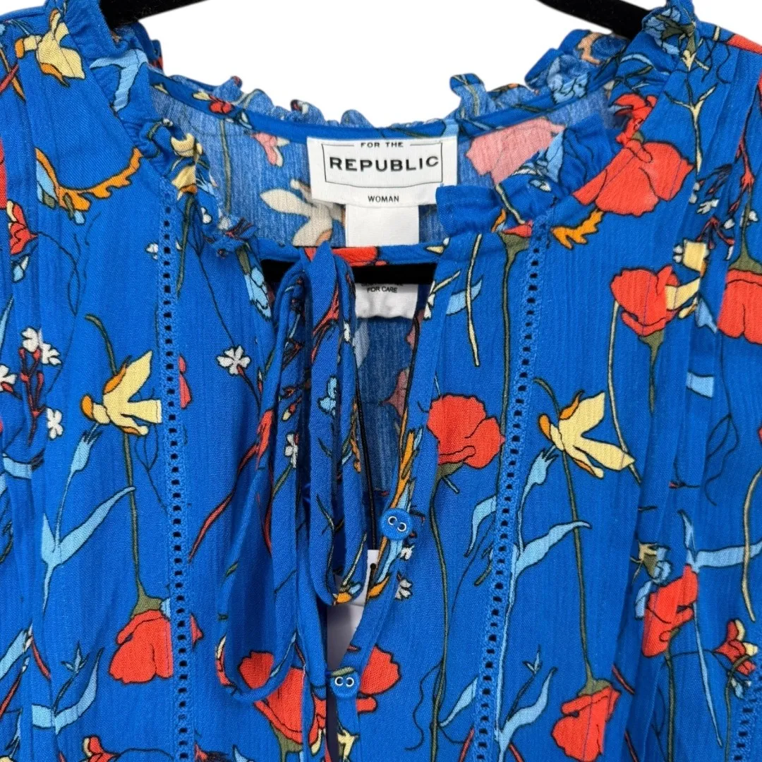 NWT For The Republic Womens Floral Print Tie Neck Long Sleeve Blouse Top Size 3X - Image 5