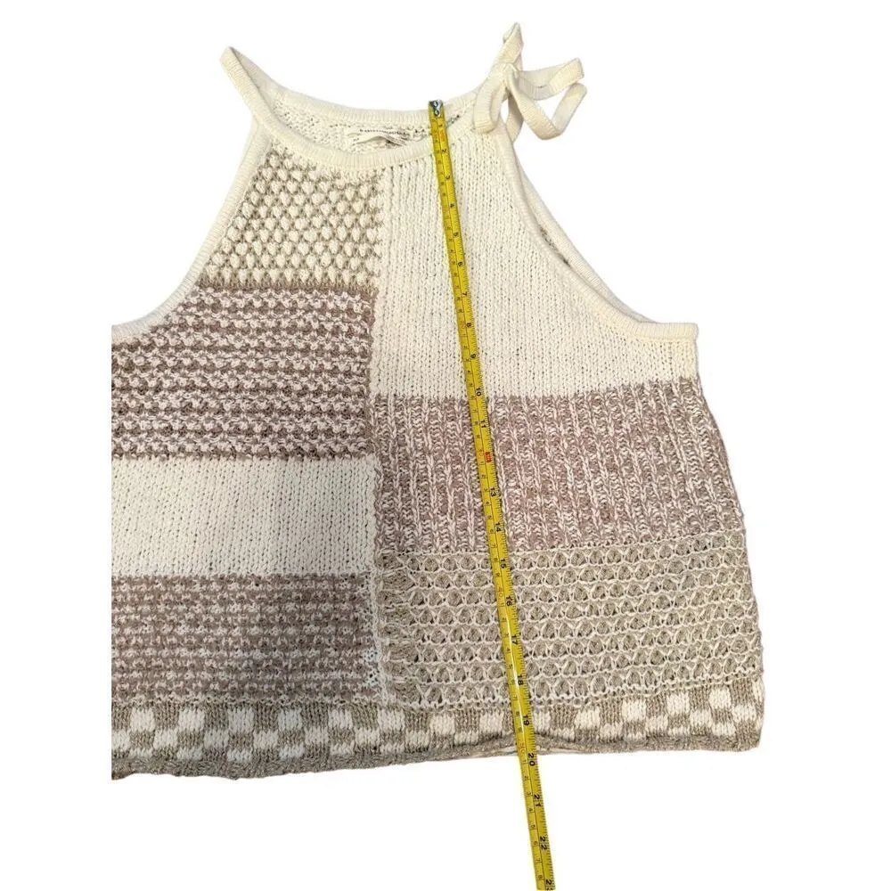 Anthropologie Elliotte Lurex knit halter tank neckline, cream, tan, metallic gol - Image 8