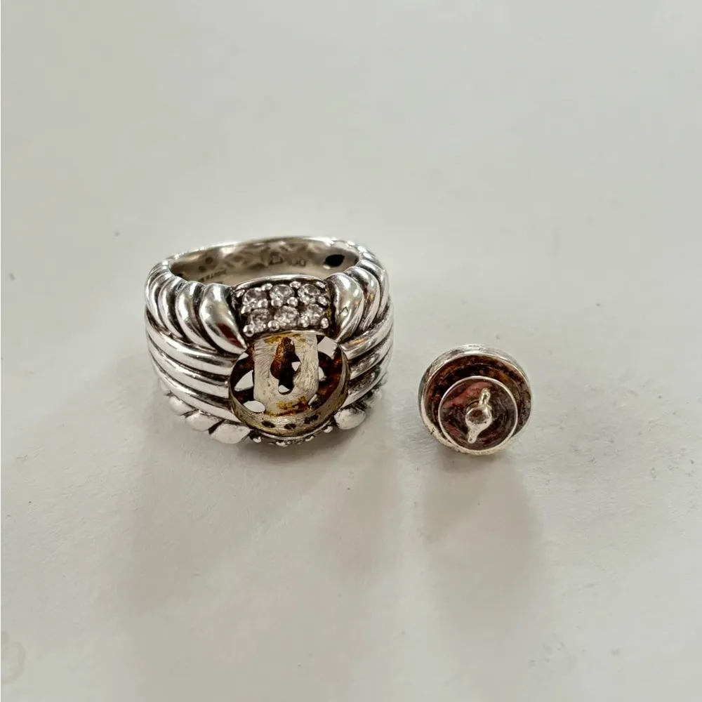 Judith Ripka  ring sterling silver onyx cz sz6 - Image 6