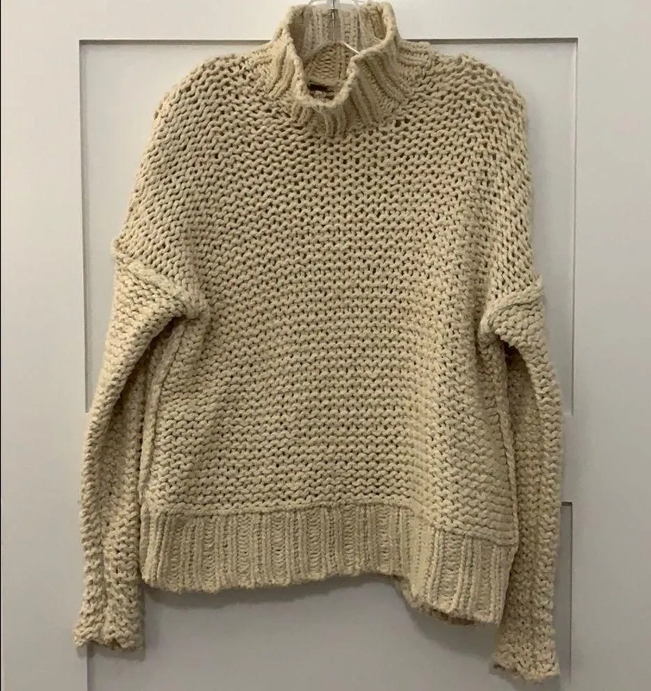 Free People Chunky Cotton Knit Cowl Neck Sweater - Image 3
