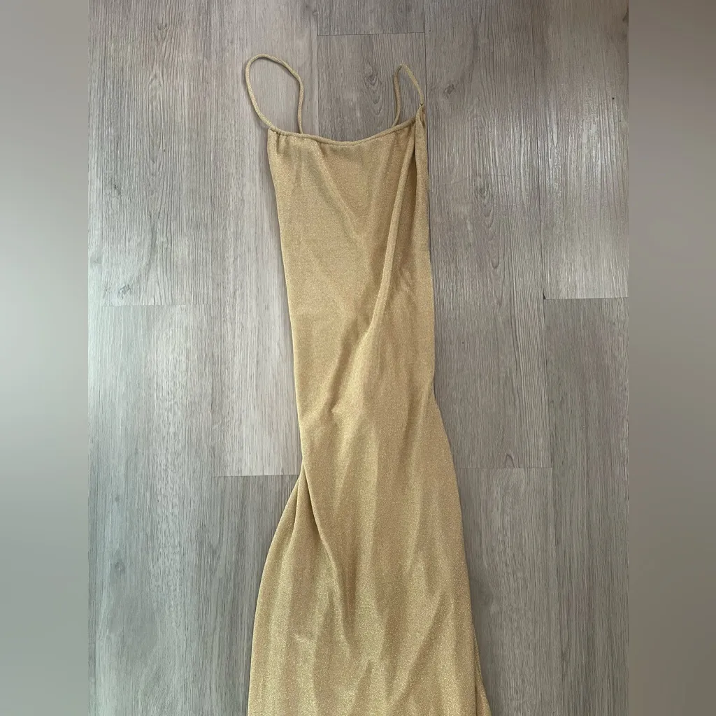 Misha Greta Gold Champagne Metallic Halter Midi Dress Size 4 Revolve Backless - Image 6