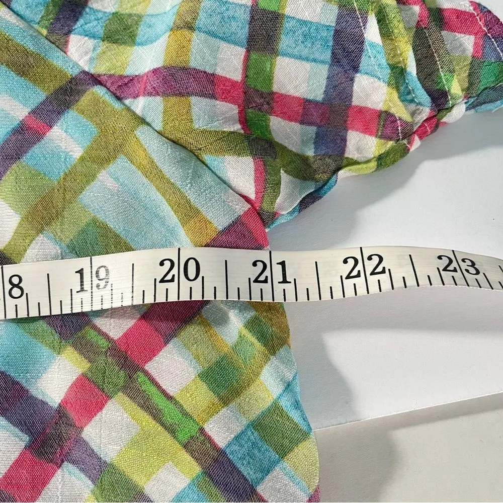 Zac & Rachel Checkered Lightweight Button Front Popover Blouse Women’s Size M Blue Size M - Image 8