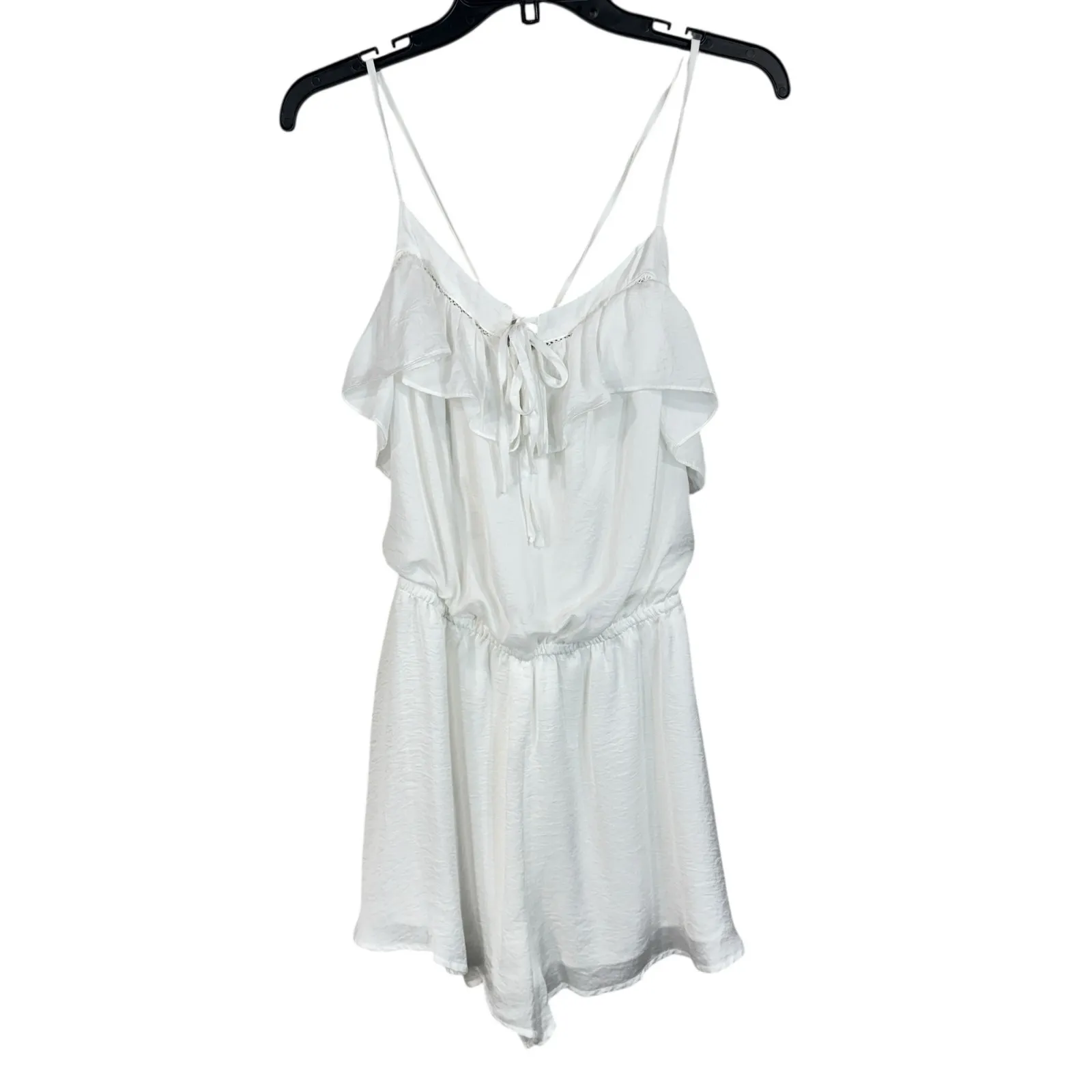 Lulus Large Meant to Be Satin Romper Ruffled Adjustable Spaghetti Straps Lined White - Image 3