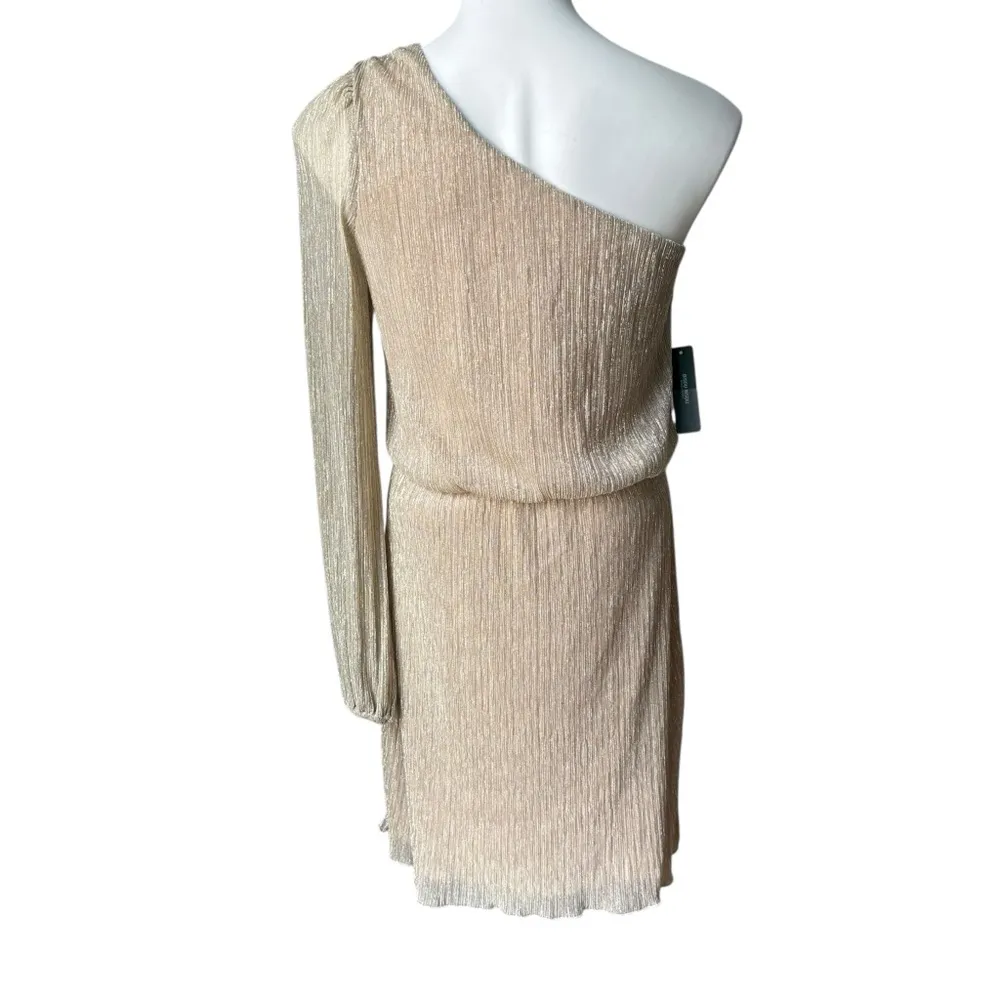 NWT, Bisou Bisou One Shoulder Shimmer Metallic Mini Dress, Missing Belt, Sz 10 - Image 3