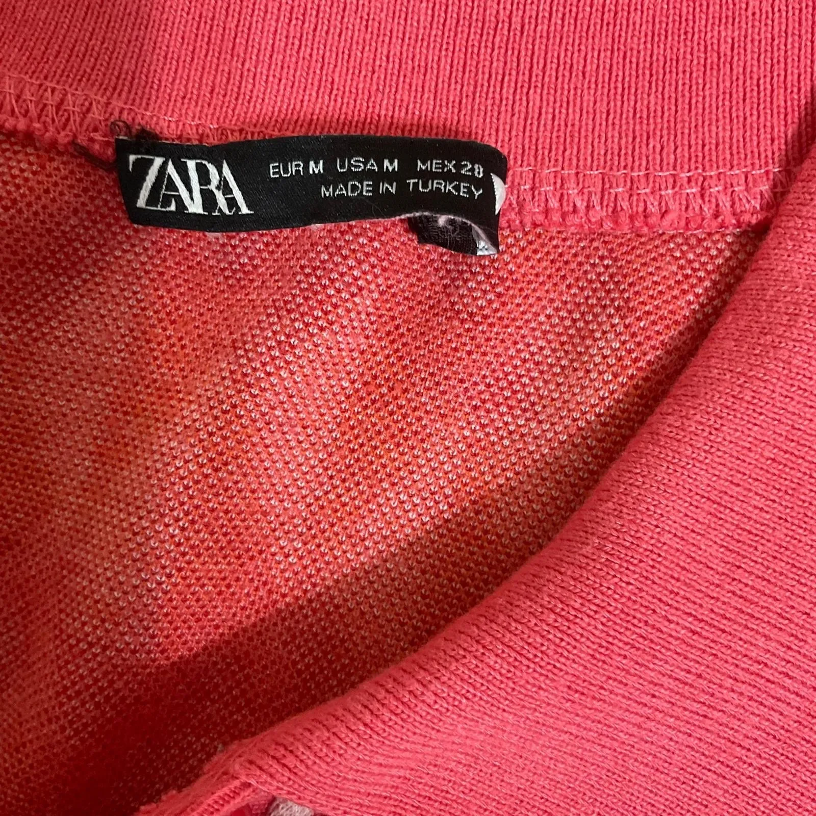 Zara Knit Jacquard Collar Polo Mini Geometric Print Red Pink women's‎ dress M - Image 8