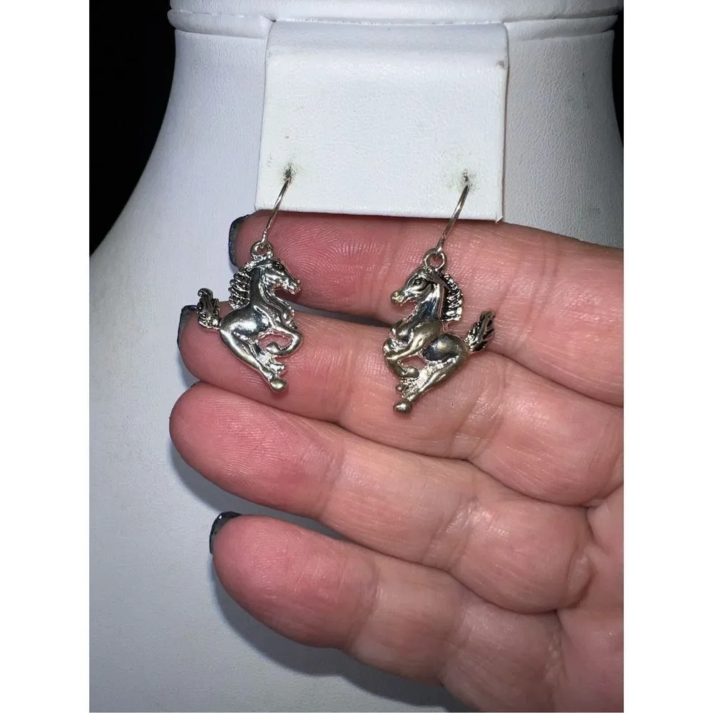 Silver Tone Dainty Horse Dangle Earrings - Image 2
