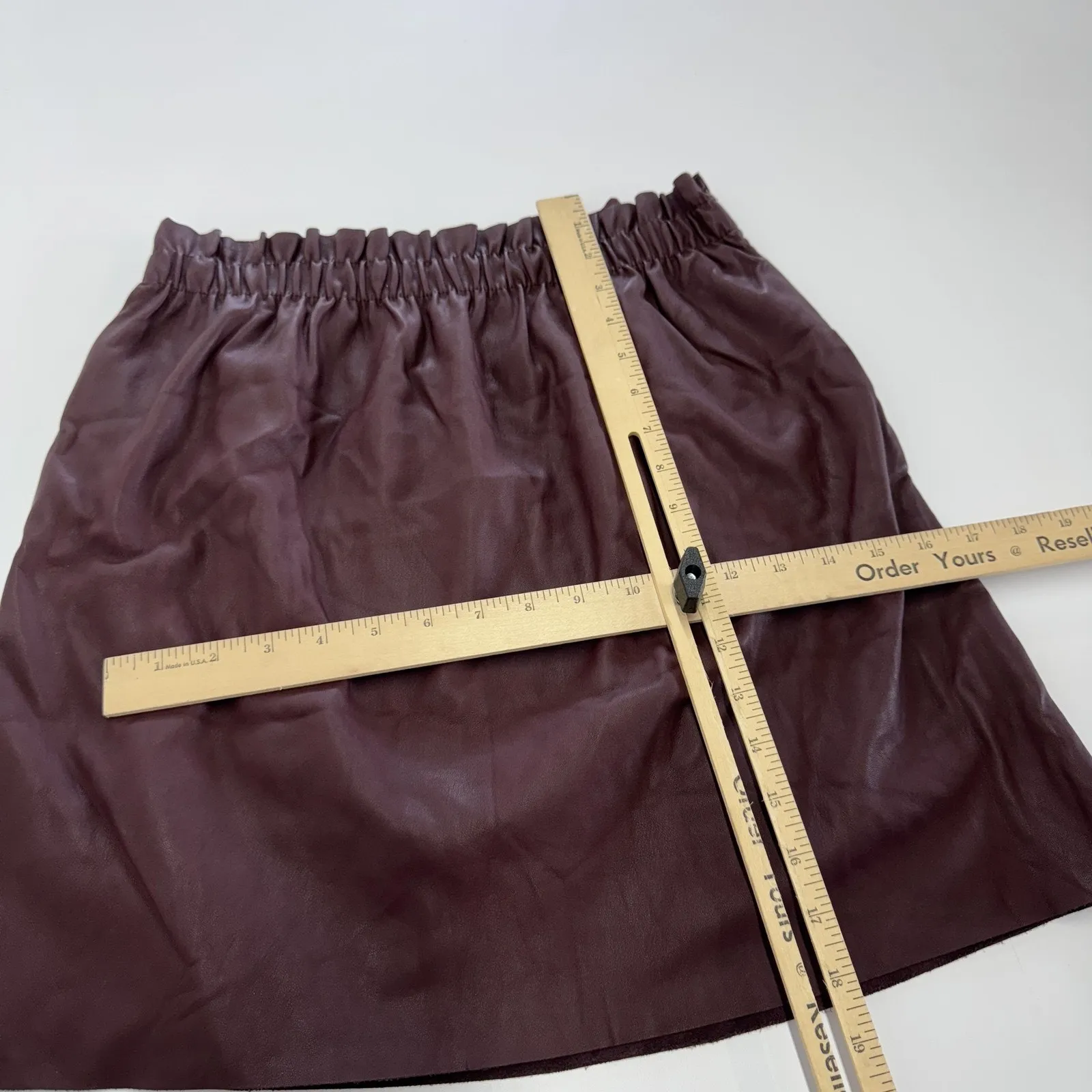 Zara Knit Skirt Womens‎ Large Burgundy Faux Leather Pull On Pockets Lined Modern - Image 7