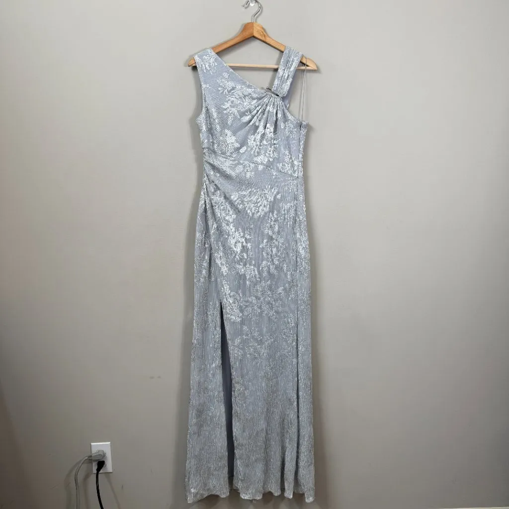 Aidan Mattox Adrianna Papell Pleated Foil Mermaid Maxi Gown Women 10 Silver NWOT - Image 4