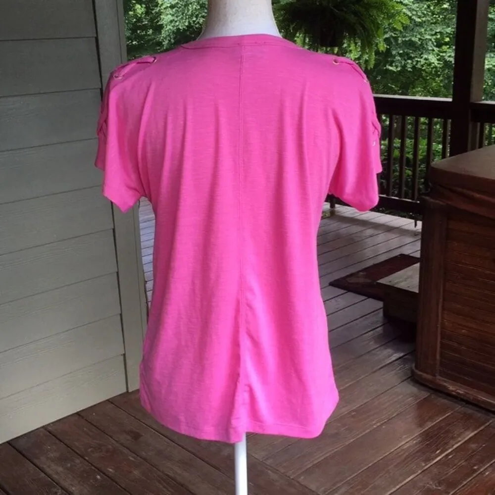 Jones New York Faux Lace Up Short Sleeve Top - Image 5