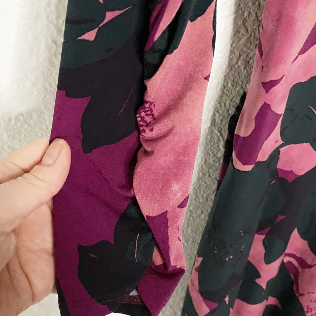 CABI FAUX WRAP PURPLE FLORAL V NECK DRESS SIZE S - Image 7