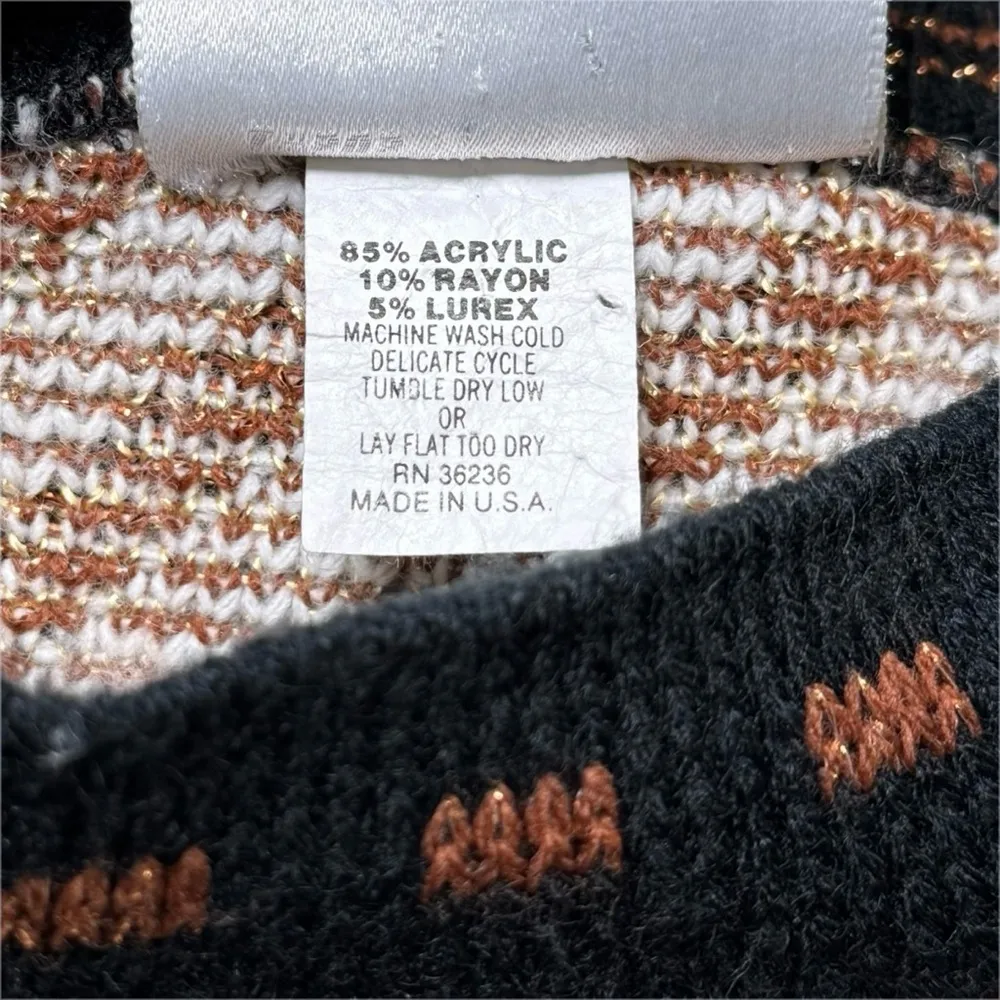 Vintage 80s Trimmings Southwest Geometric Knit Sweater Women’s Sz M USA Metallic Black Size M - Image 5