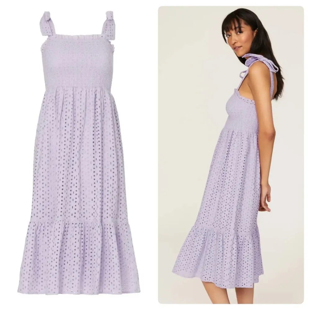 Slate & Willow Dress Smocked Midi Eyelet Lace Purple Lavender Sundress  L - Image 8