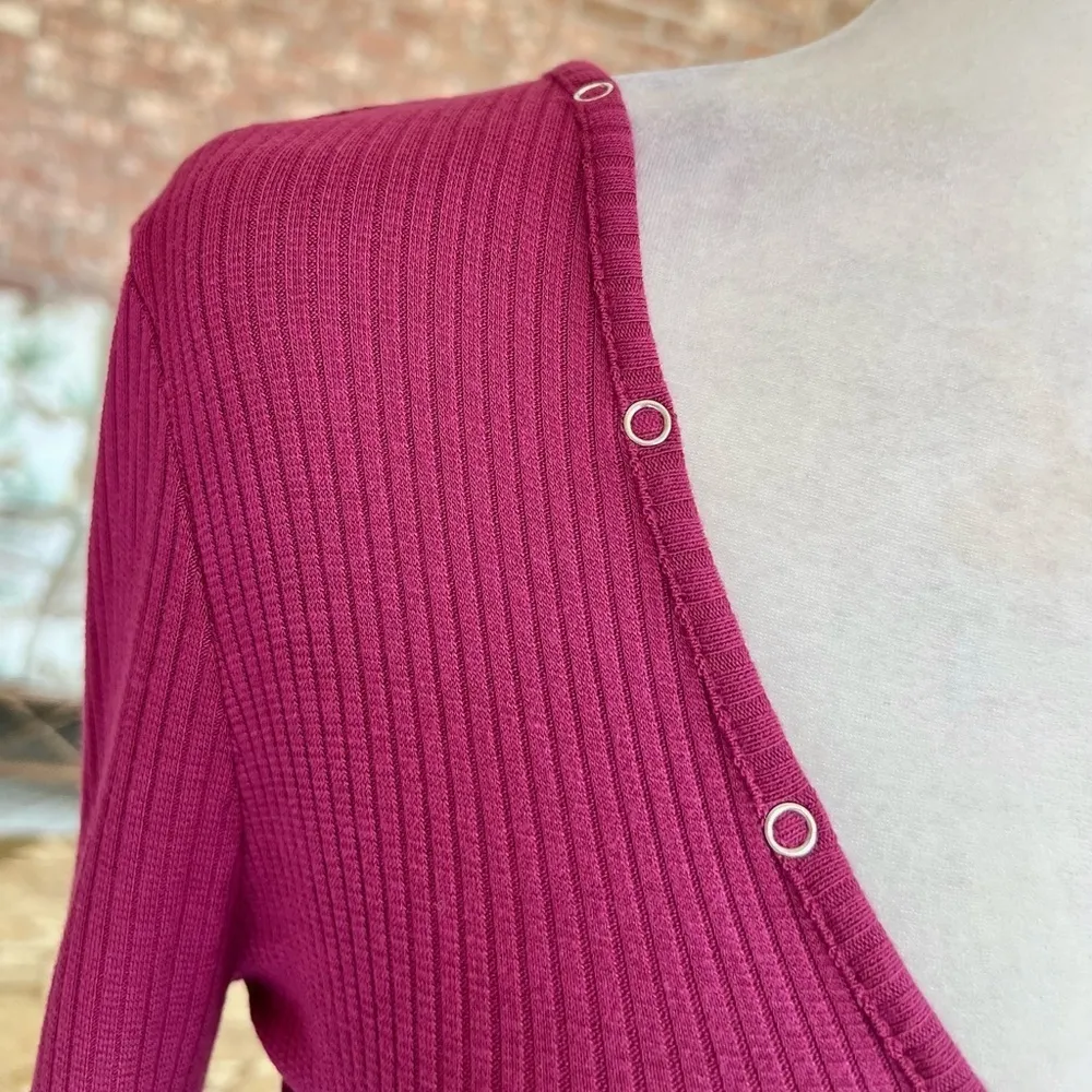 Venus Dress Sharkbite Asymmetrical Knit XS Long Sleeve Magenta Purple Party Chic - Image 4