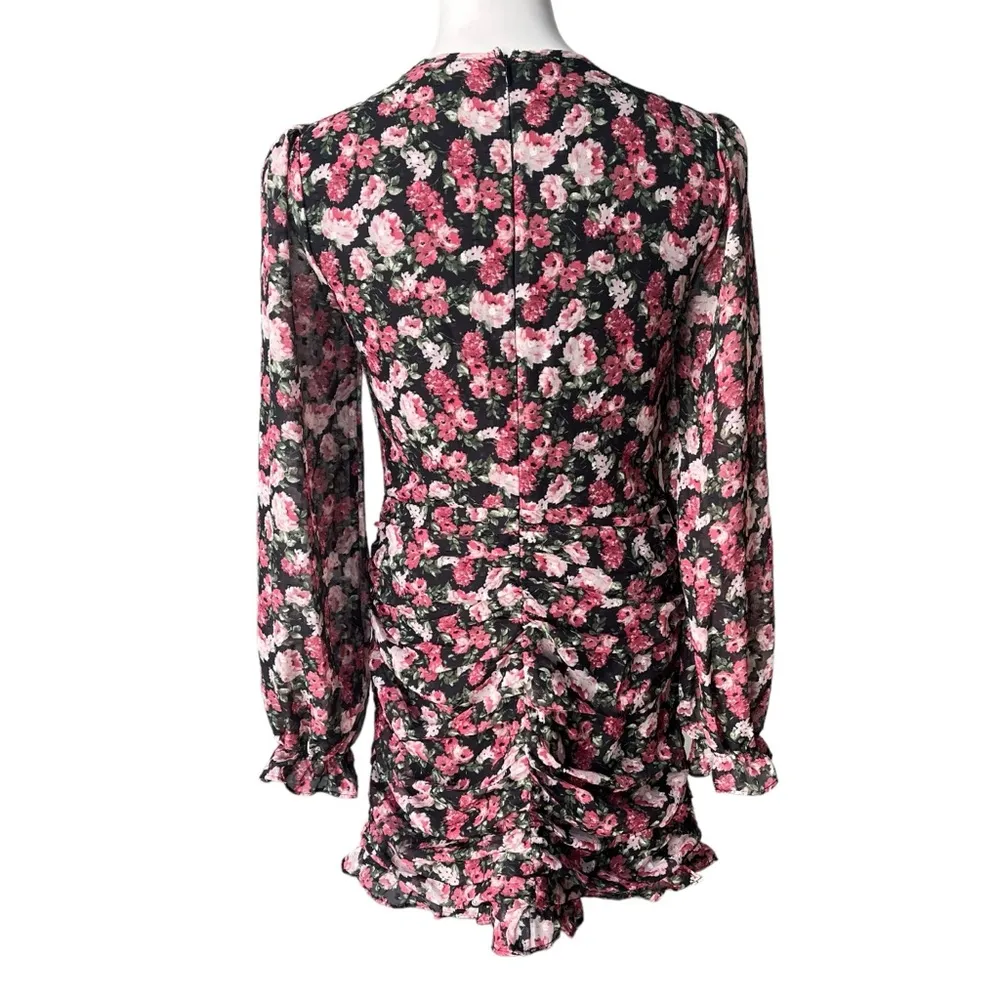 VICI X Fate Black Pink Floral Long Sleeve Ruched Mini Dress, Sz M - Image 4