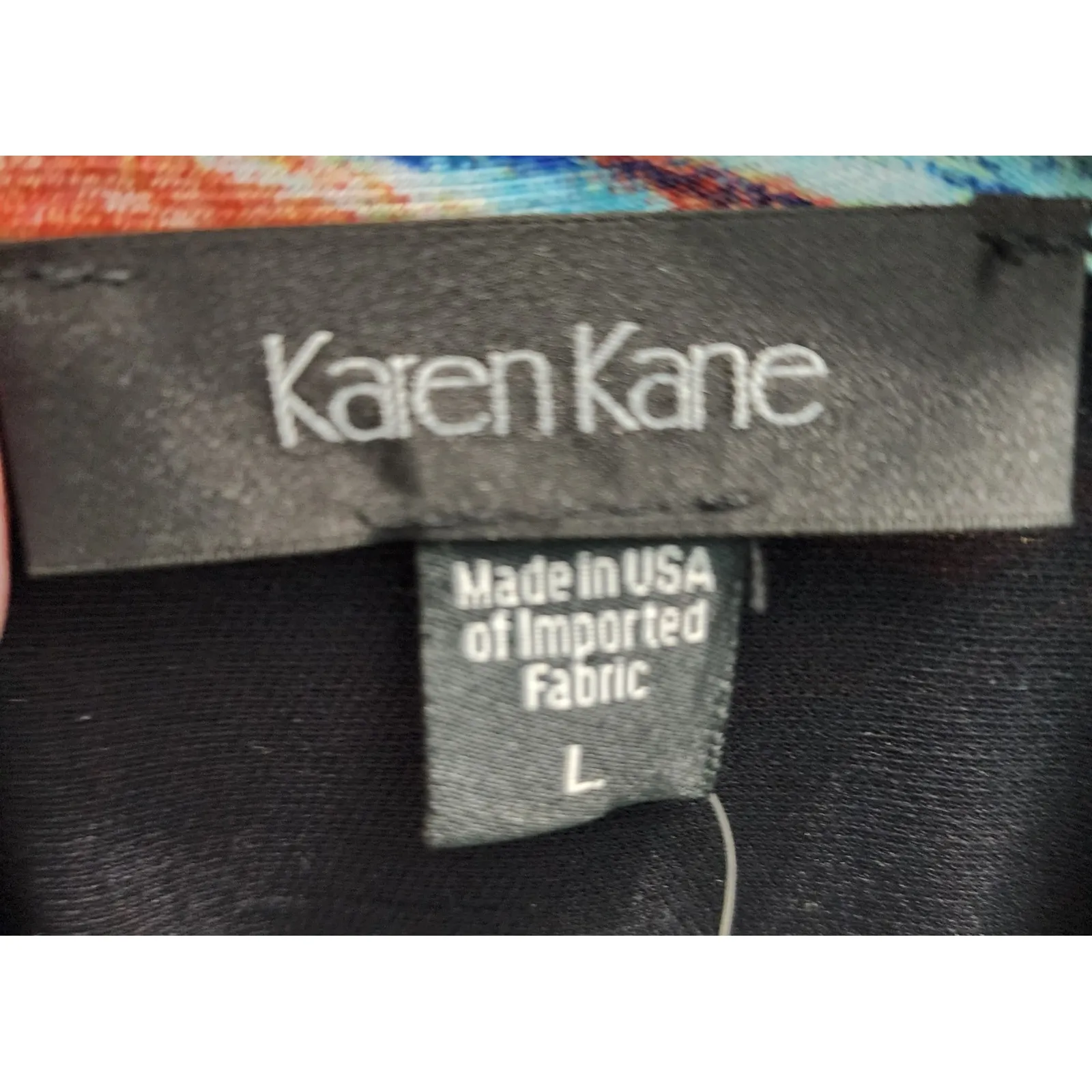 Karen Kane Art and Soul T Shirt Dress Blue Red Abstract Print Long Sleeve Size L - Image 6