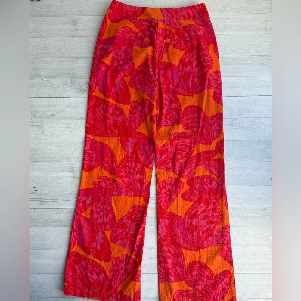 Scoop High Waist Wide Leg Red & Orange Printed Linen Blend S - Image 5