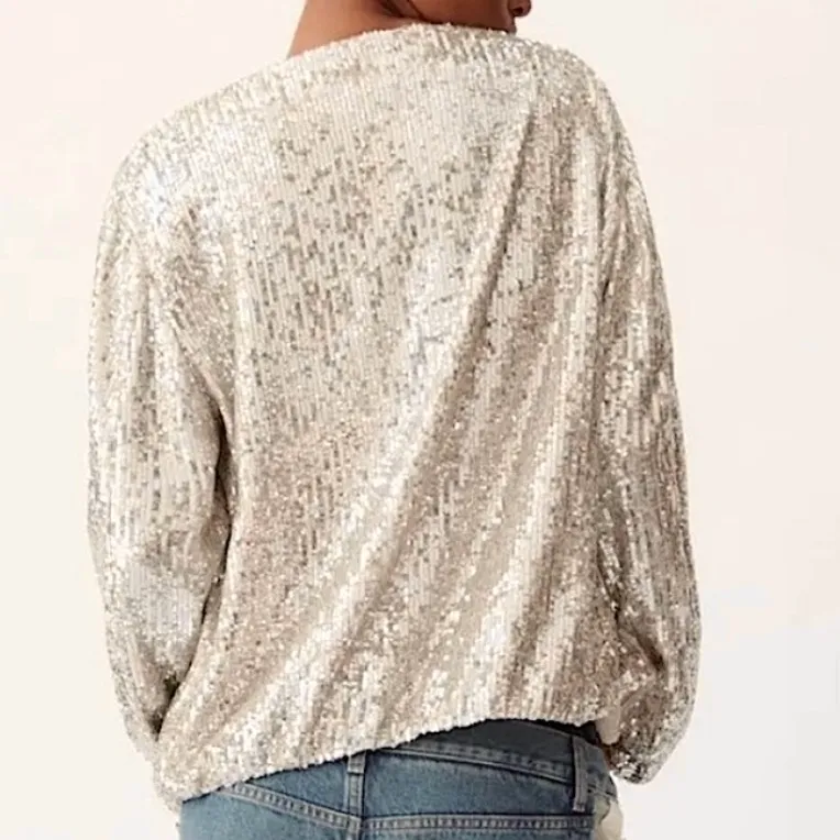 NWT Zara Sequin Bomber Jacket Silver Size Small - Image 3