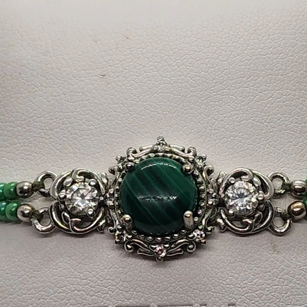 STS Karis Malachite, CZ, Silver, & Green Seed Bead Bracelet - Image 2
