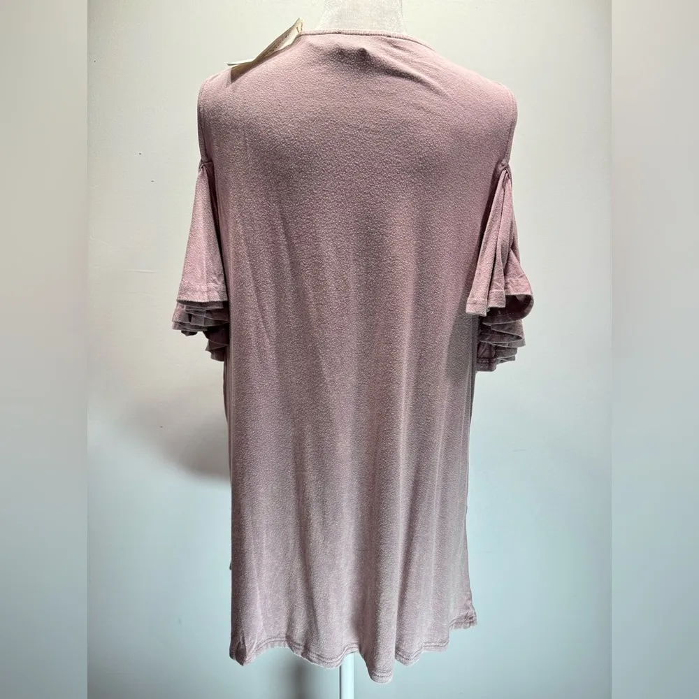 Mauve Ruffle Off Shoulder Cold Shoulder Tunic by Grace & Lace Vintage Look NEW Pink Size M - Image 5