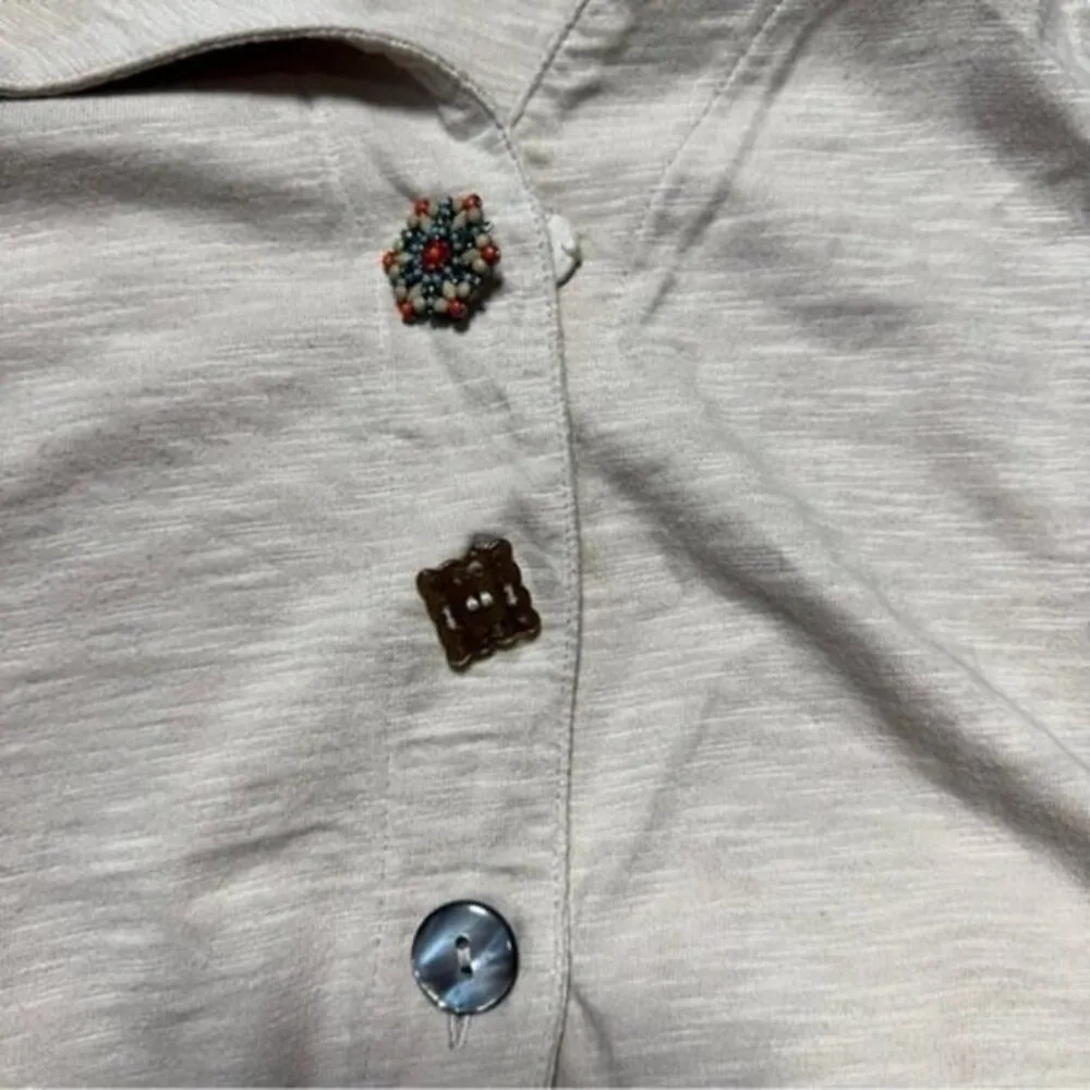 Soft Surroundings Danielle Tunic Beige Khaki Button Down Asymmetrical Medium - Image 3