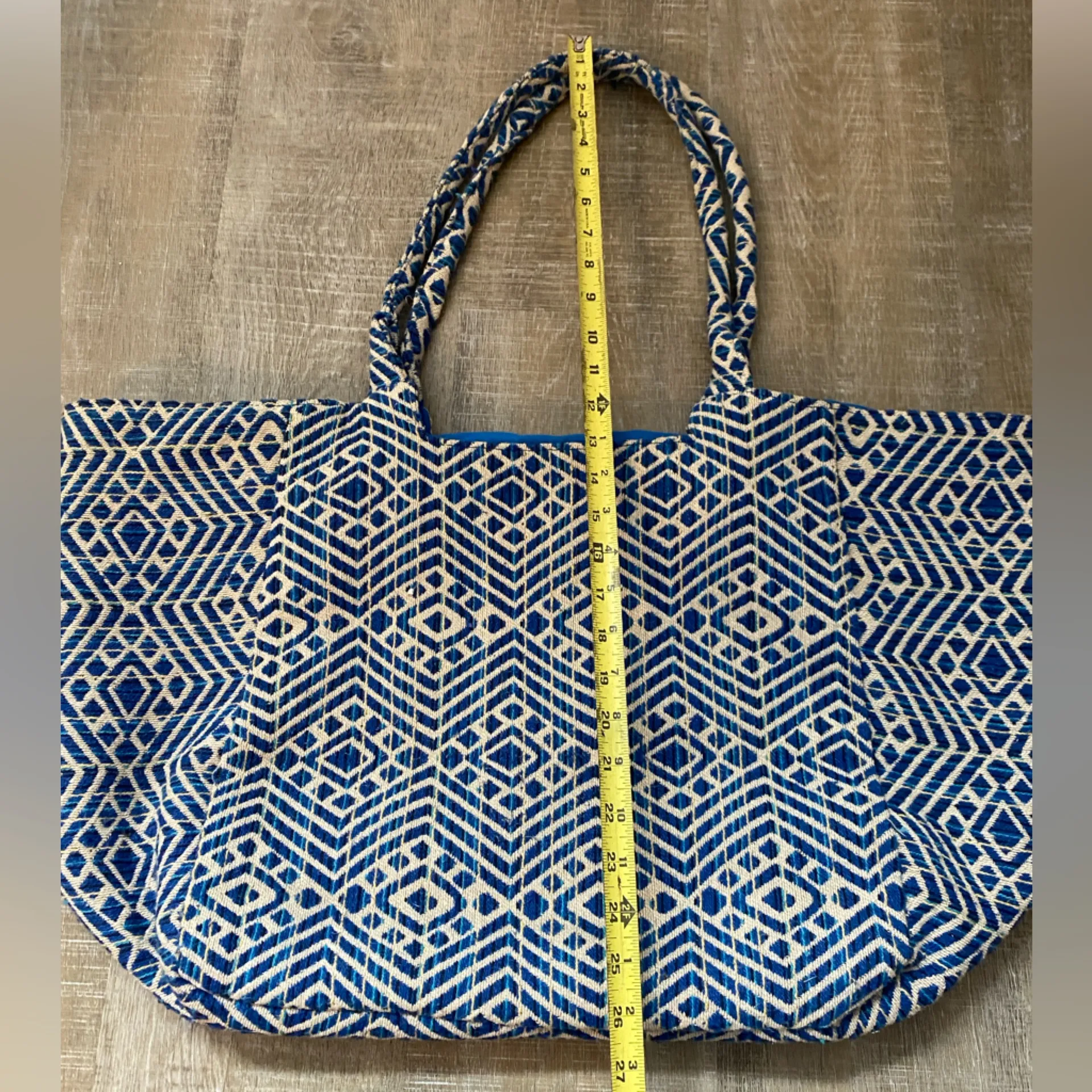 Aztec Woven Tote Bag Tapestry Weave Tribal Boho Design Blue Large Beachy Travel - Image 13
