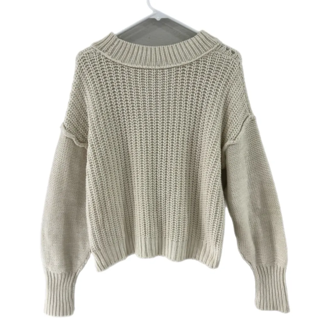 Free People Sweater Women Sz L Ivory Knit Open Weave Pullover Boho Cottagecore - Image 5