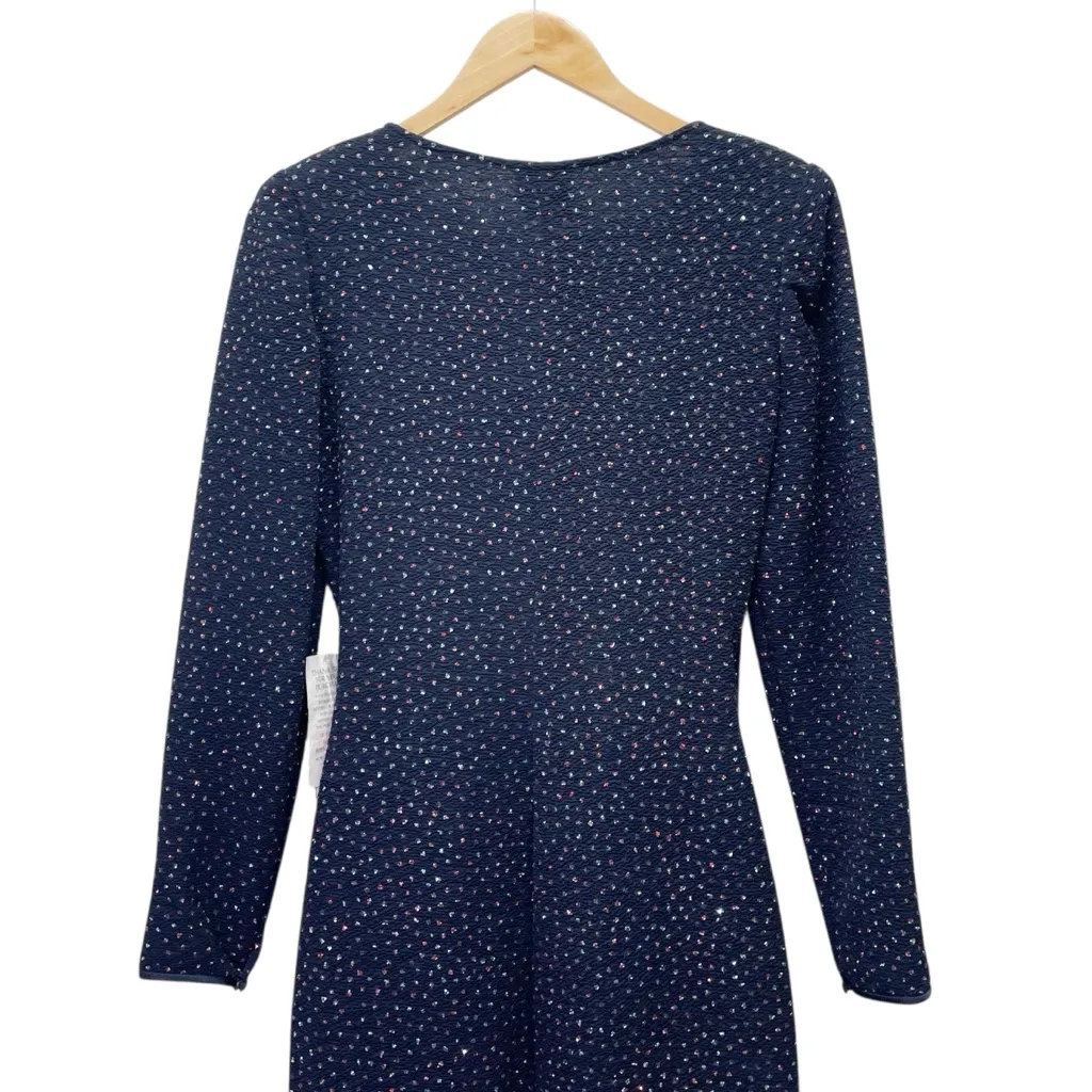 NWT Reggio Millennium 2000 Navy Sparkle Wrap Dress Size 10 Long Sleeve Ruched Blue - Image 11