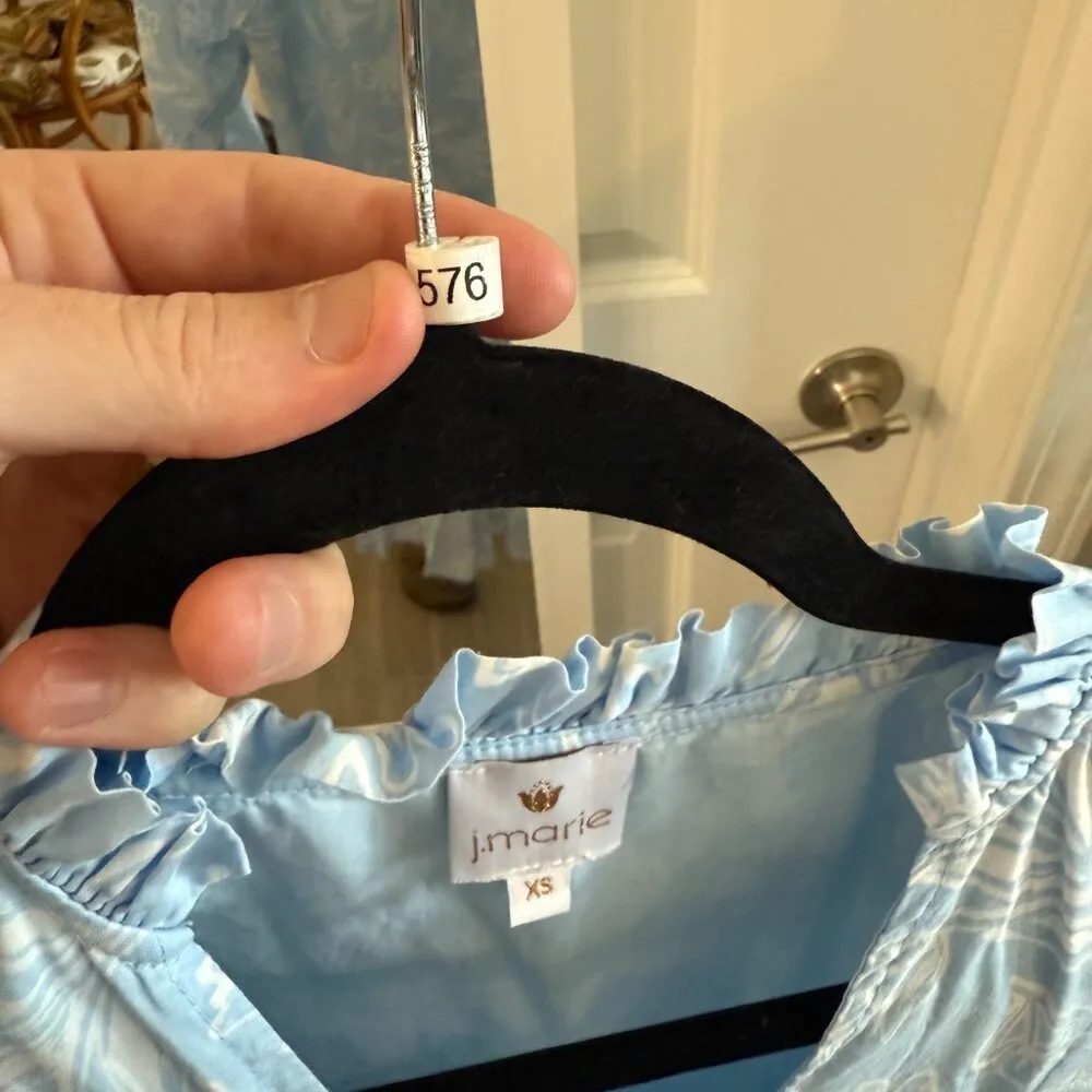 J. Marie Floral Print Long Sleeve Dress Size XS Color Blue White - Image 5