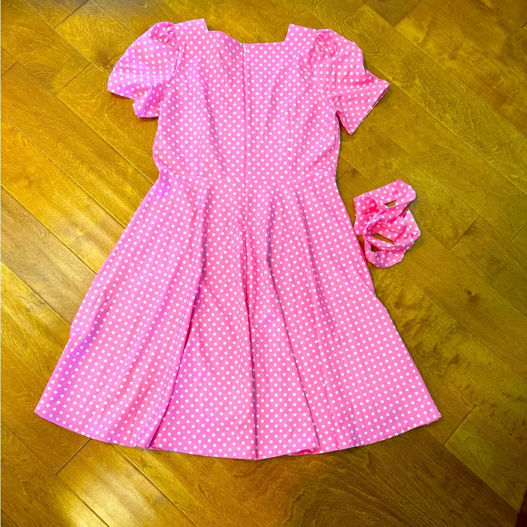 Rockabilly Dress Polka Dot Pink White - Image 4
