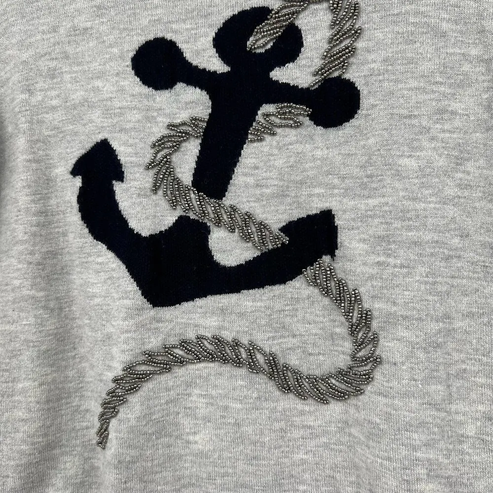 Talbots Lightweight Pullover Gray Nautical Anchor Sweater Beaded Rope size XS - Image 2