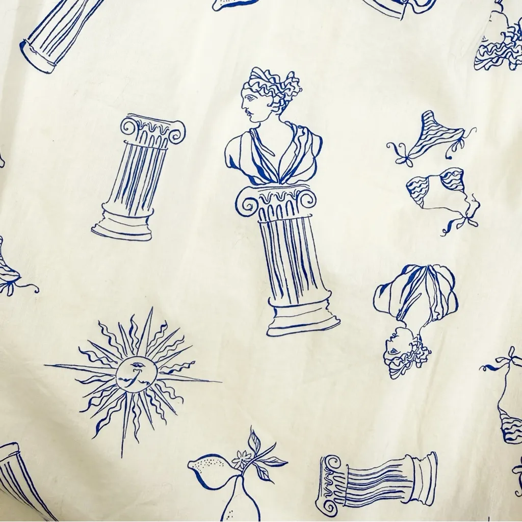 Lucky Brand Bubble Cotton Poplin Maxi Skirt Greece Travel Vacation Print Ecru - Image 7