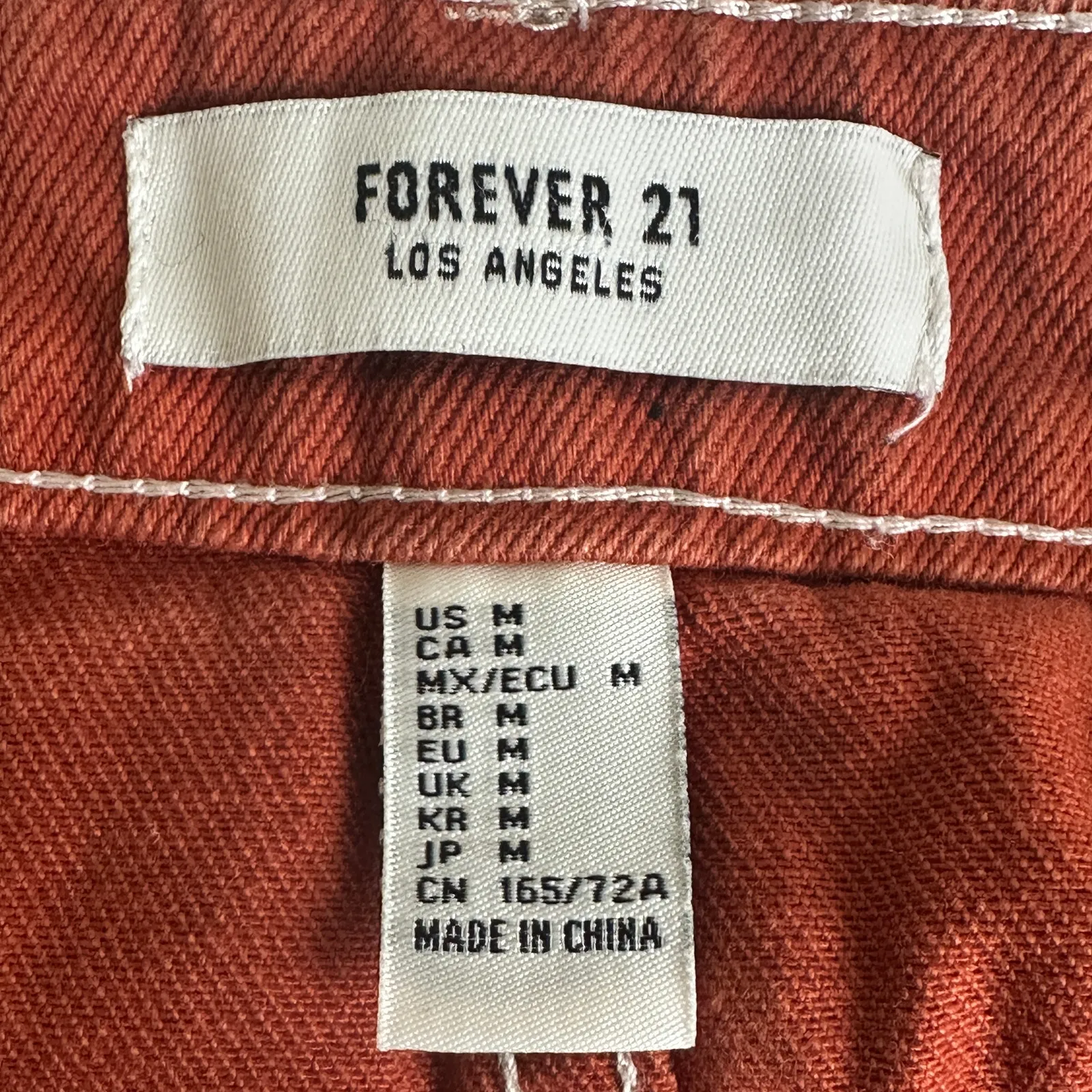 Forever 21 Skirt Womens M Rust Orange Jean Chore Utility Pockets Mini 90s Fall - Image 3