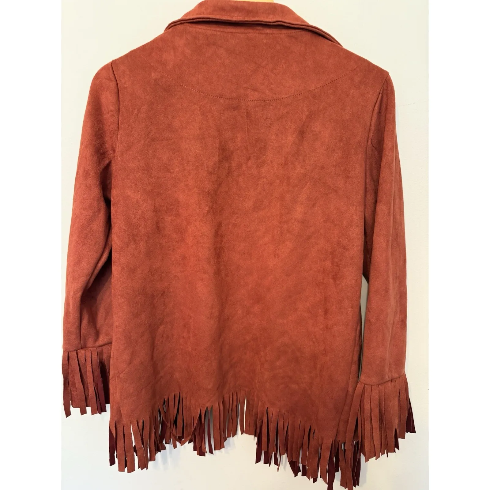 Misslook Jacket Faux Suede Fringe Women's L Western‎ Rust Orange Festival Size L - Image 7