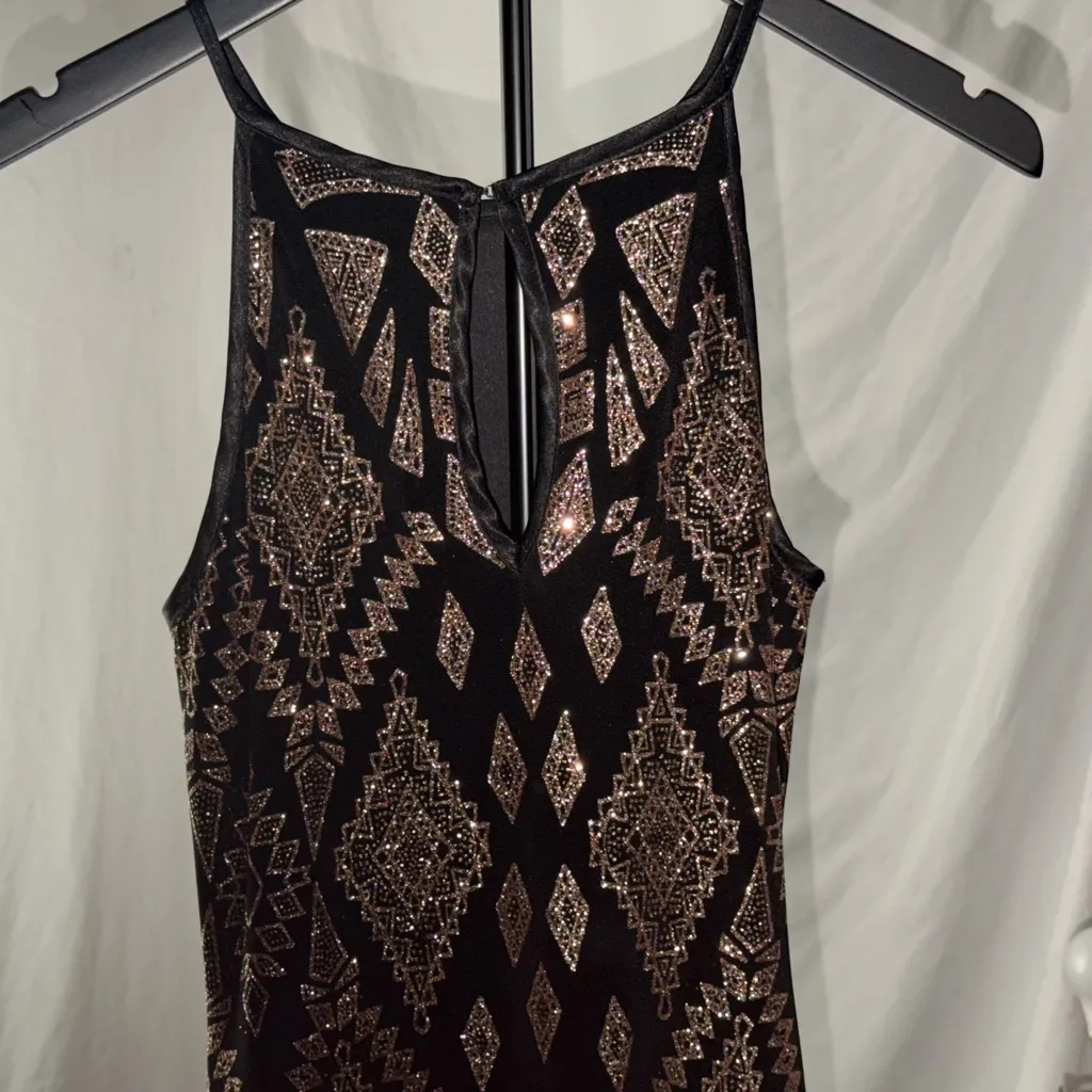 Wendye Chaitin Jump Apparel Y2K Body-conGeometric Black and Gold Dress Sz S - Image 5