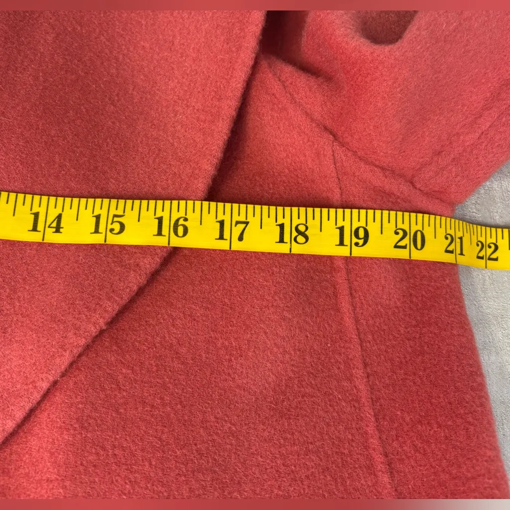 Talbots Women's Sz M Coral Pink Wool Blend Belted Waist Trench Coat With Pockets - Image 9