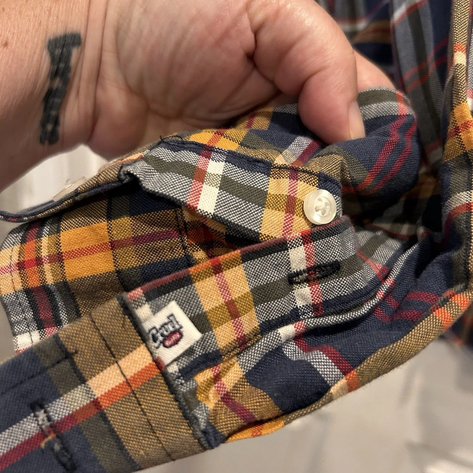 Cruel Girl Shirt Blouse Western‎ Button Down Plaid Blue Orange Red XL Cotton - Image 5