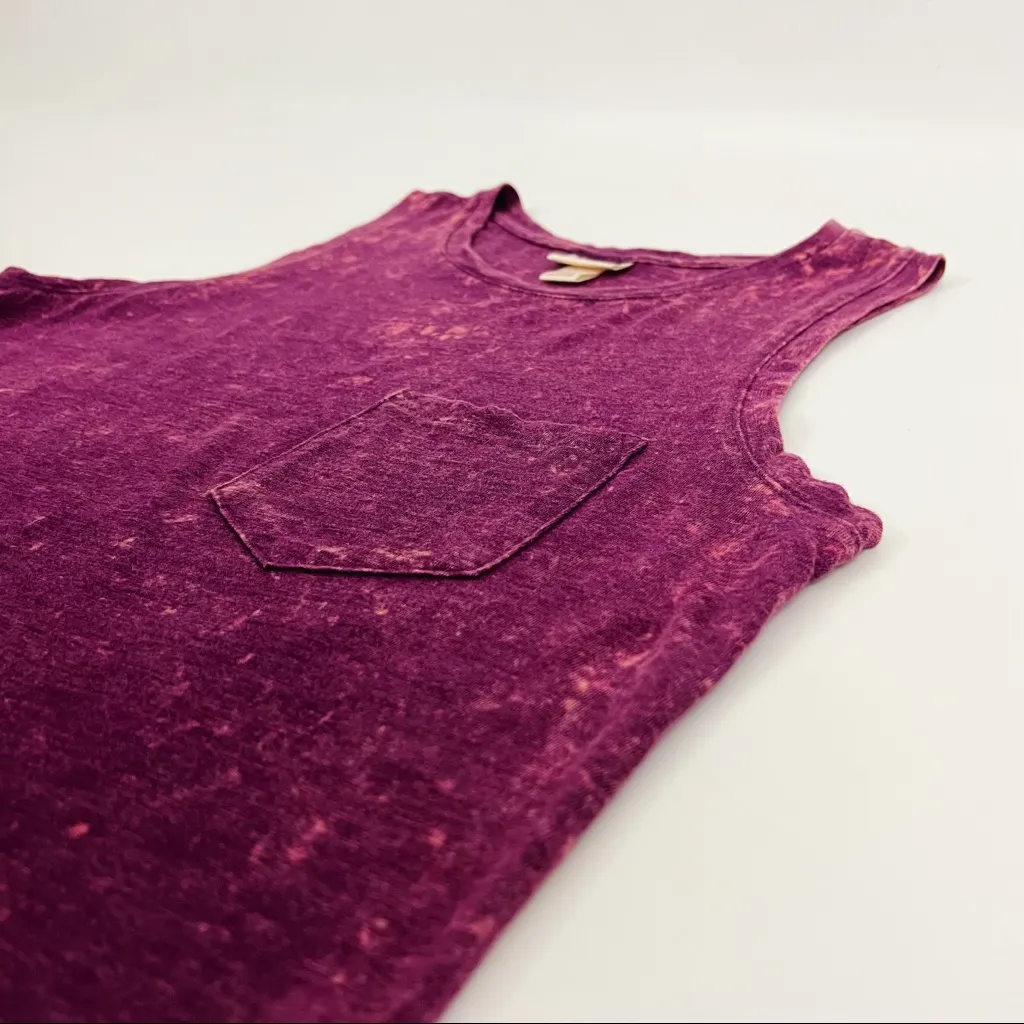 Acid Wash Muscle Tank Top in Burgundy | Size XS Pink - Image 3