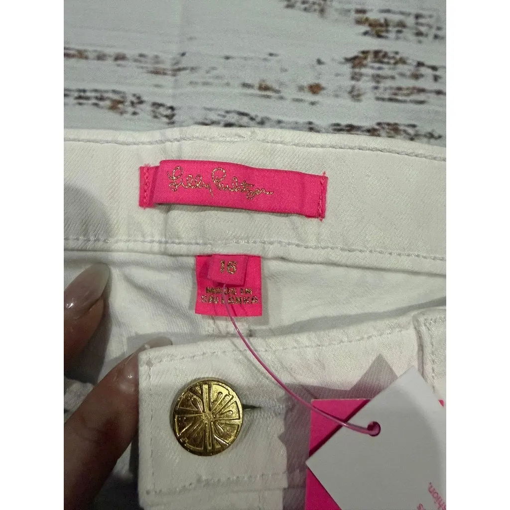 NWT Lilly Pulitzer Women's Size 16 White Liza High Rise Crop Flare Jeans - Image 4