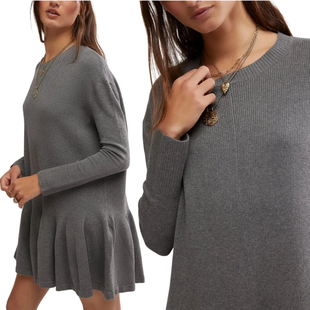 Free People Time On My Side Sweater Mini Dress Women XL Gray Knit Drop Waist NWT - Image 5