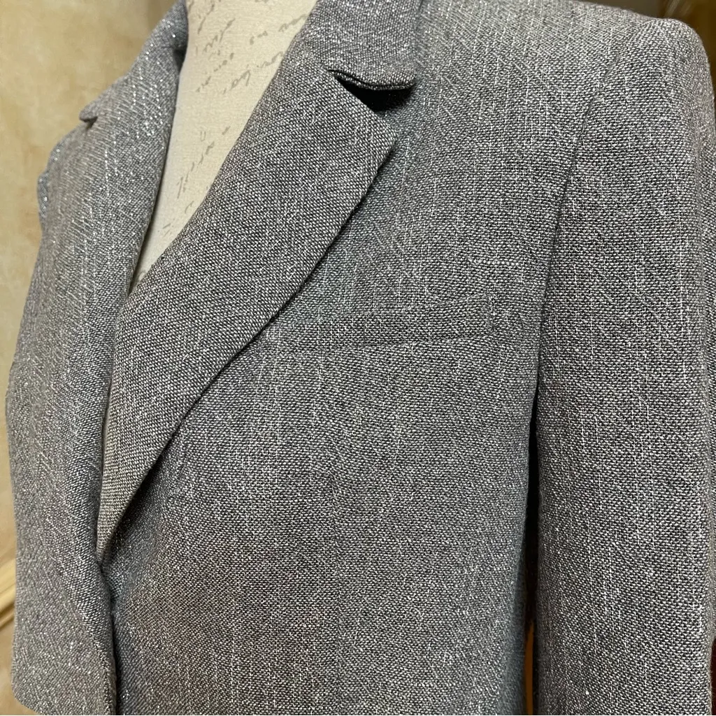ZARA CROP BLAZER WITH METALLIC THREAD LUREX Grey Sz Medium M - Image 14