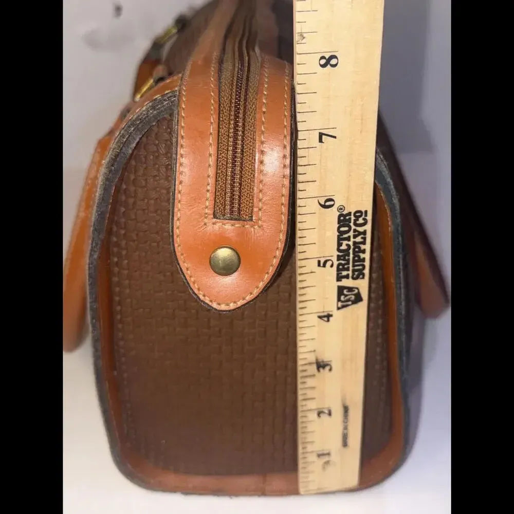 JR Vintage Brown Tan Leather Fabric Lined American Made Western Designer Handbag - Image 6