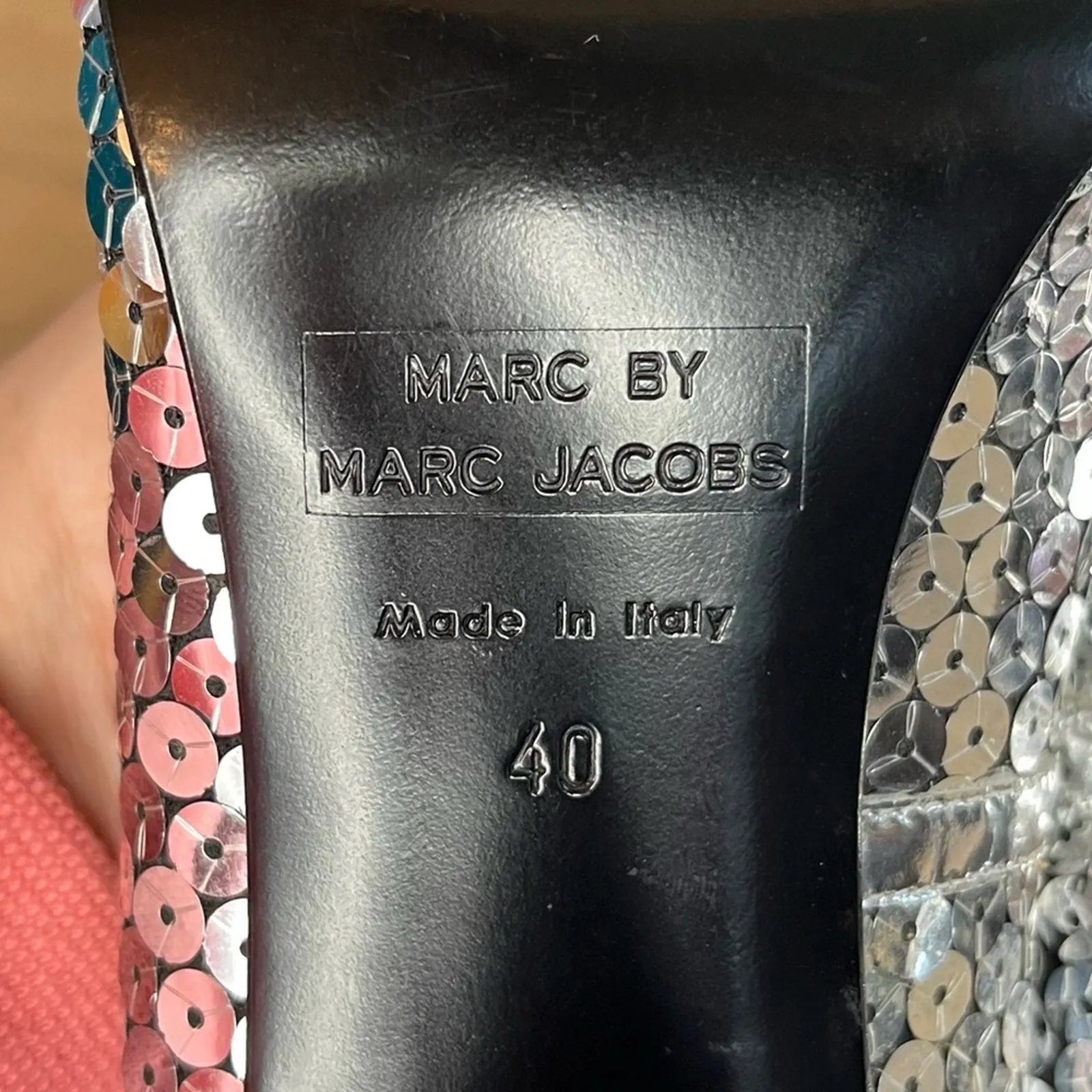 Marc by Marc Jacobs Sequin Peep Toe Pumps Satin Heels EU 40/US 9 - Image 13