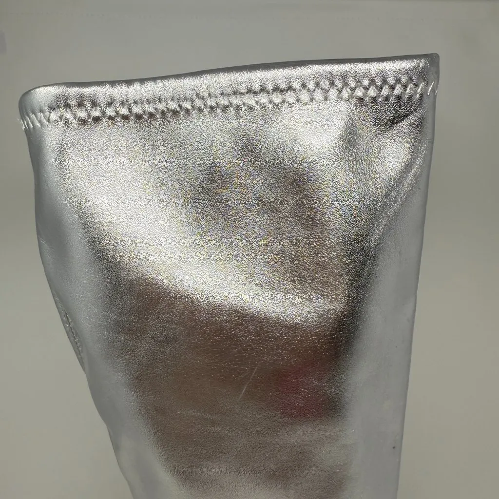 Open Edit Viv Pointy Toe Knee High Heeled Boot Women's 7 Silver Going Out NWOB - Image 4