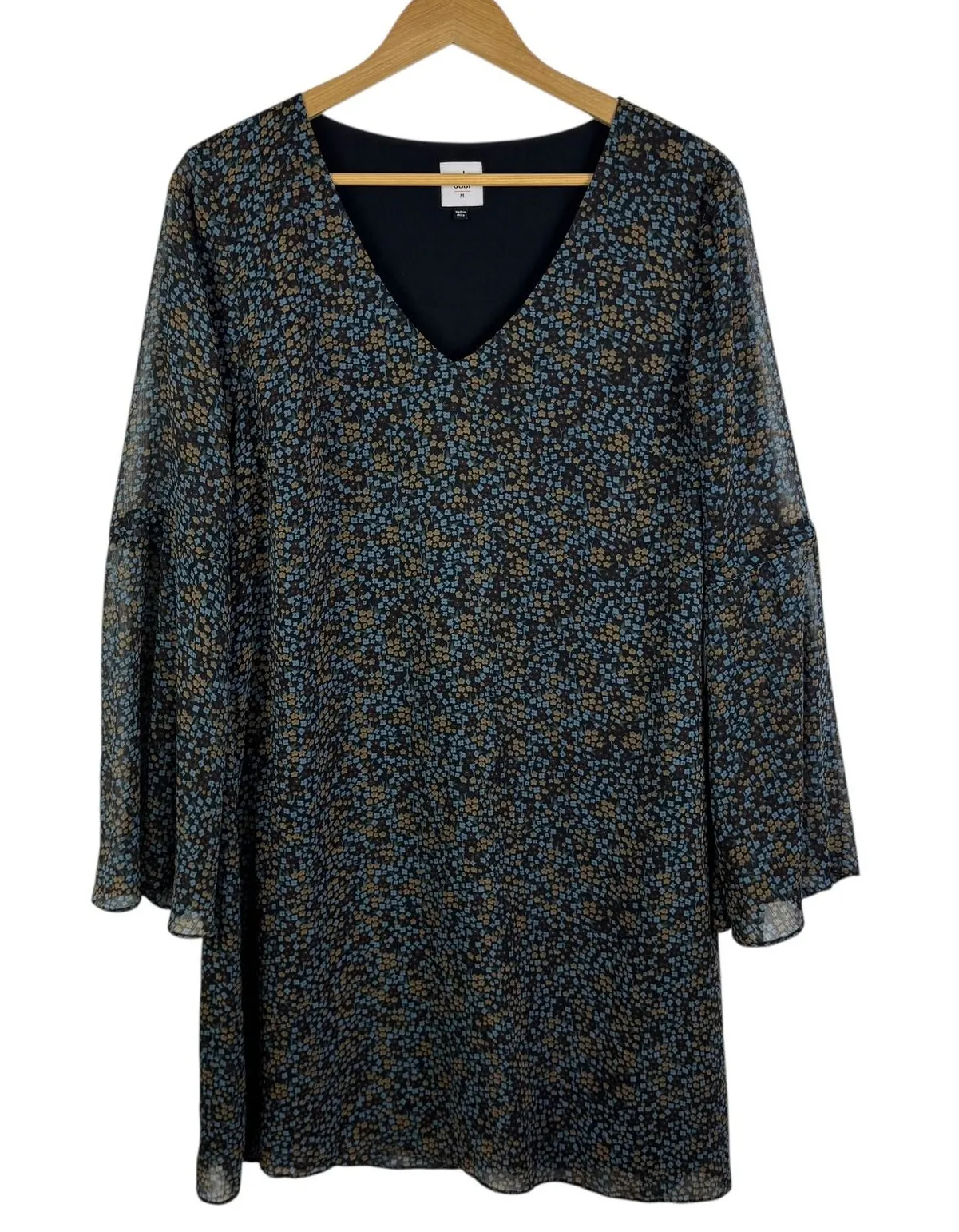 Cabi Poise Ditsy Floral Dress Medium V-Neck Long Bell Sleeve Boho Retro Fall - Image 1