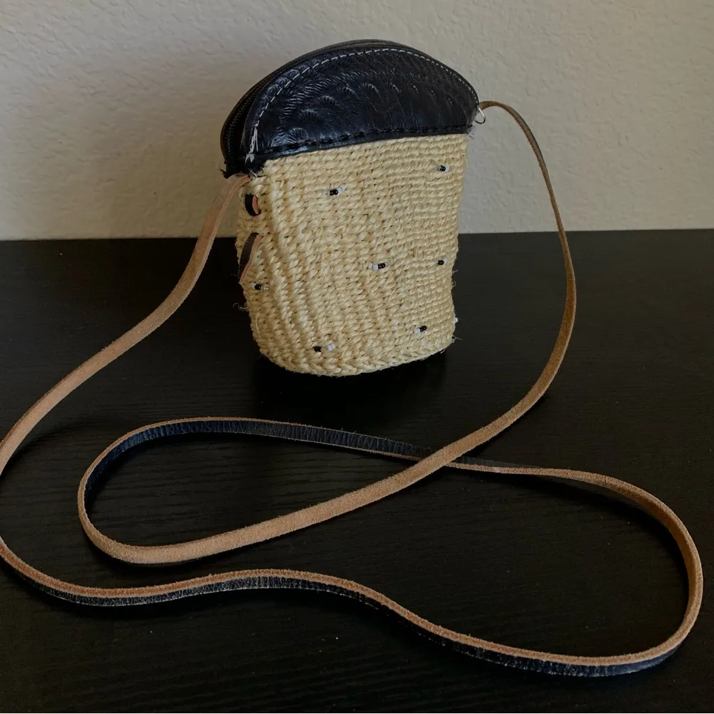 Straw Mini Basket Bag Black - Image 6