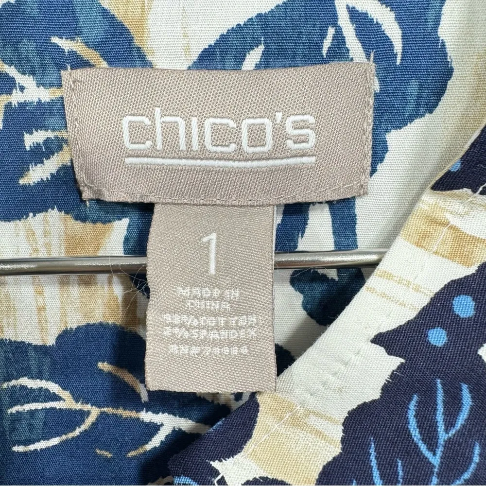 Chico’s Floral Leaf Print Open Front Lightweight Topper Jacket 3/4 Sleeve 1/M - Image 6